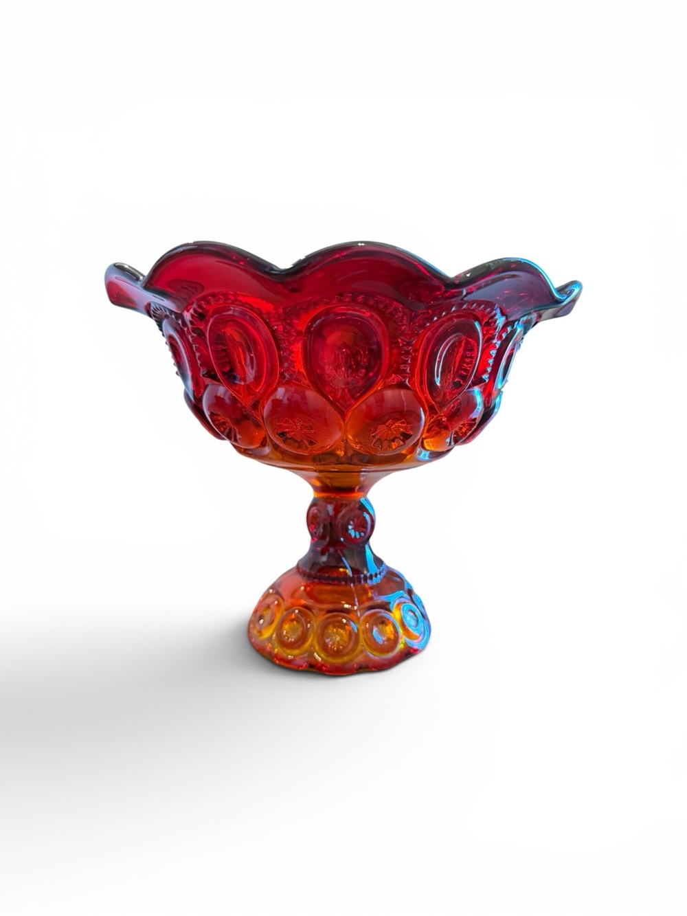 L.E. Smith Moon and Stars “Amberina” Compote Pedestal Bowl